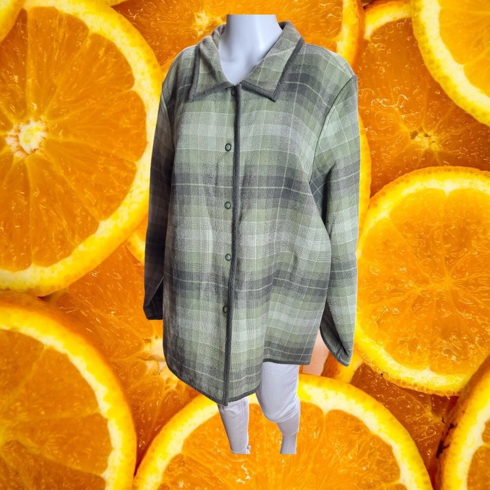 Denim & Co. Plaid Button Up Shirt Jacket Long Sleeve Collared Top